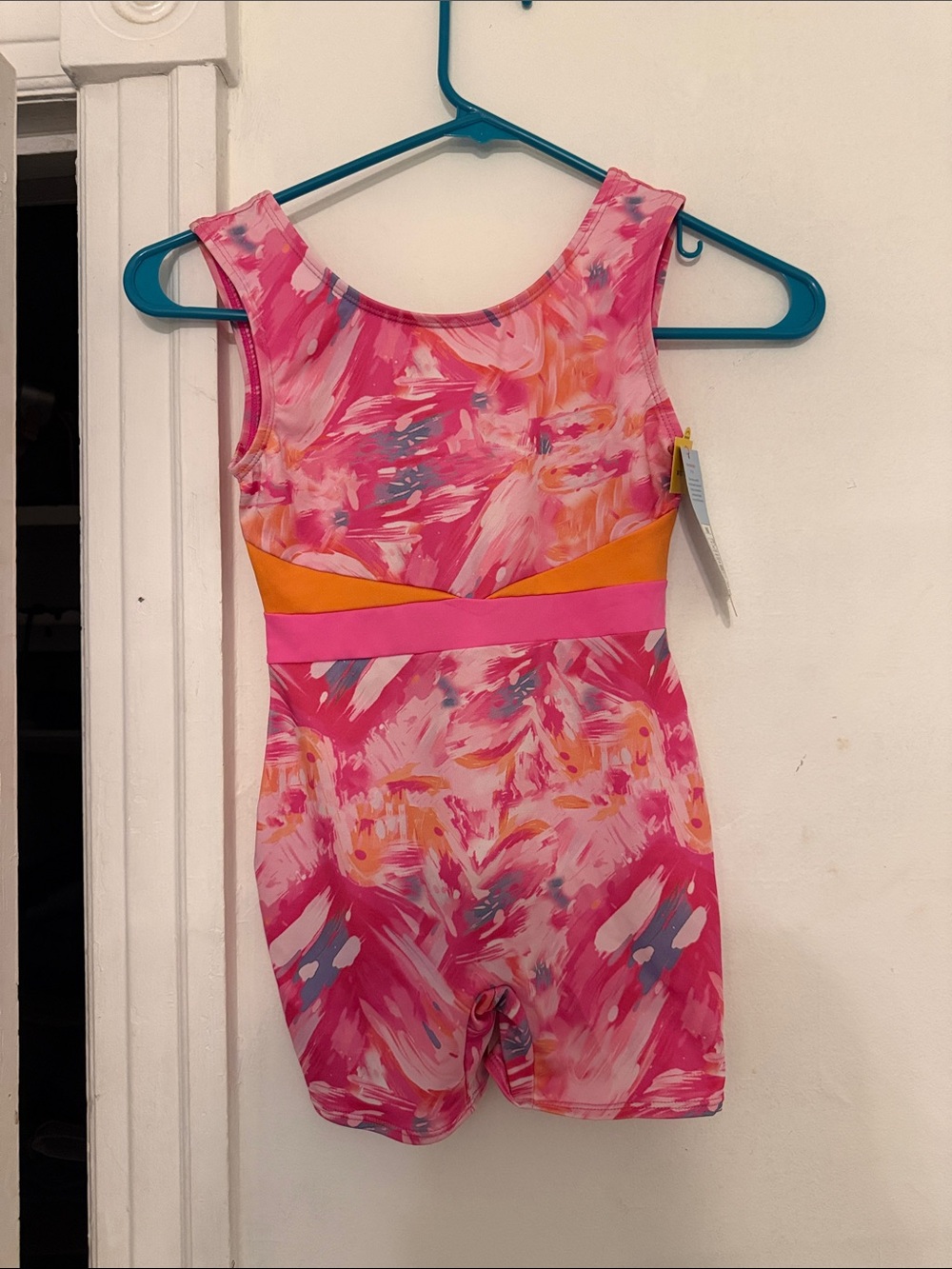 Girls Cat & Jack Pink Abstract Print Leotard with Orange & Hot Pink Waist